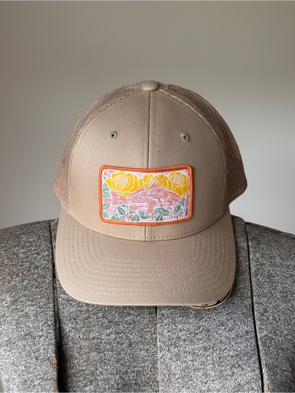 YETI Unisex Custom Red Fish Tan Patch Trucker Hat Charleston